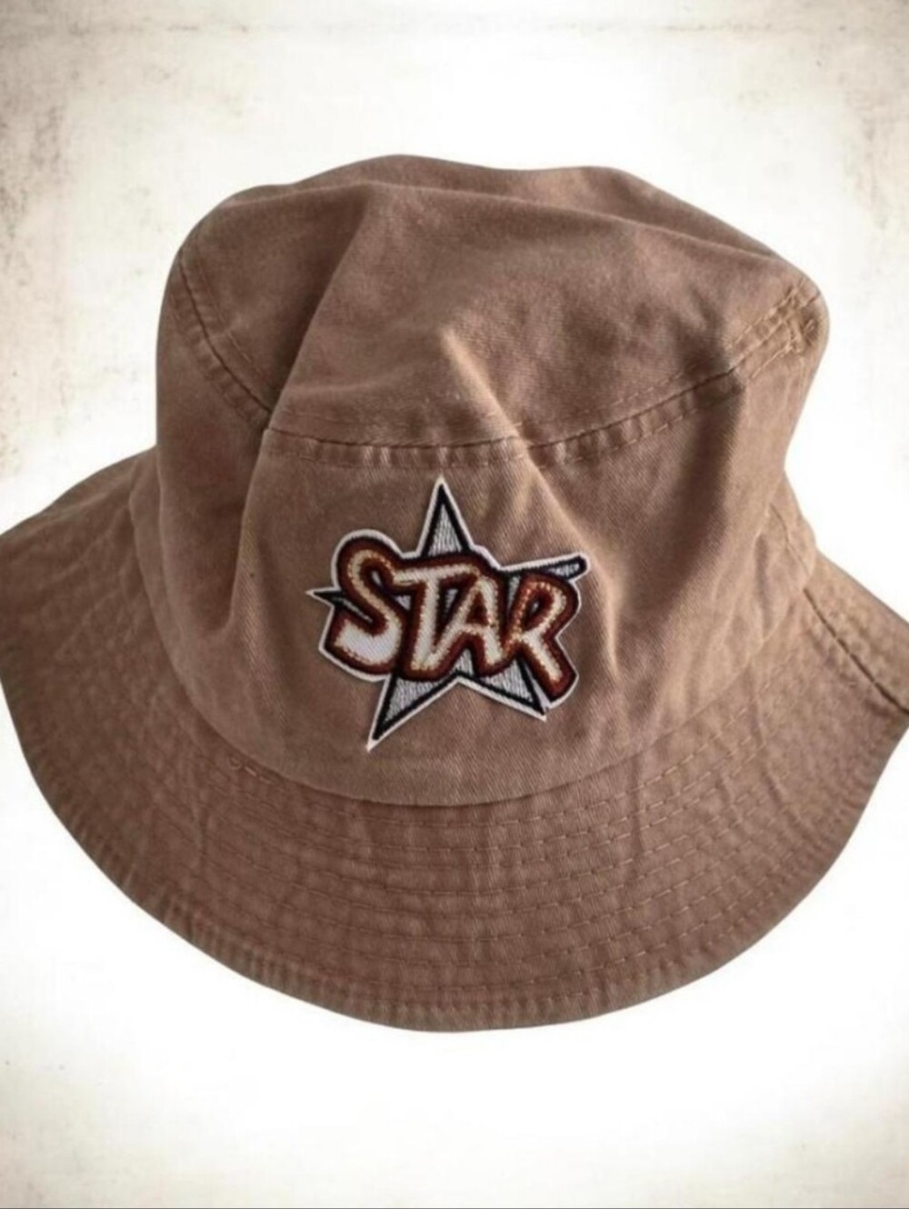 Bucket Hat Khaki Brown 'Star' Embroidered Fisherman Cap Unisex